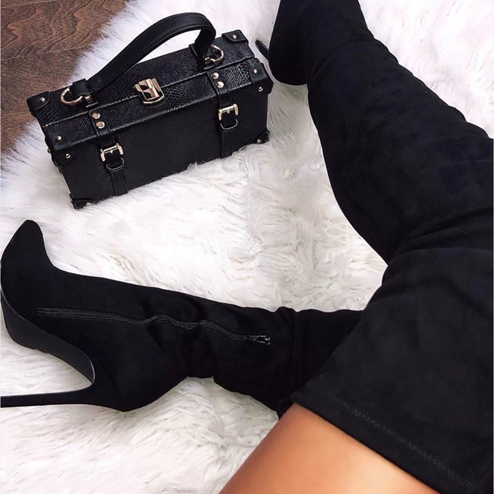 Black Over-The-Knee Heeled Boots | Size 6